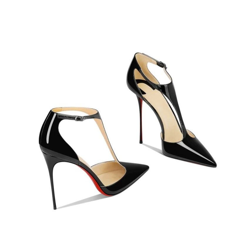 Leather Classic Strap - Tacchi a Spillo Neri Lucidi a