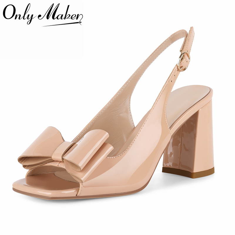 Leather Classic Strap - Onlymaker Donna Punta quadrata Fiocco Slingback